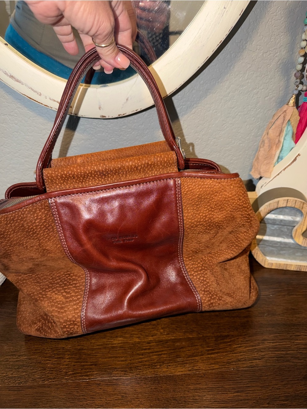 🎊Los Robles Polo Time Women’s Brown Leather & Suede Tote Handbag